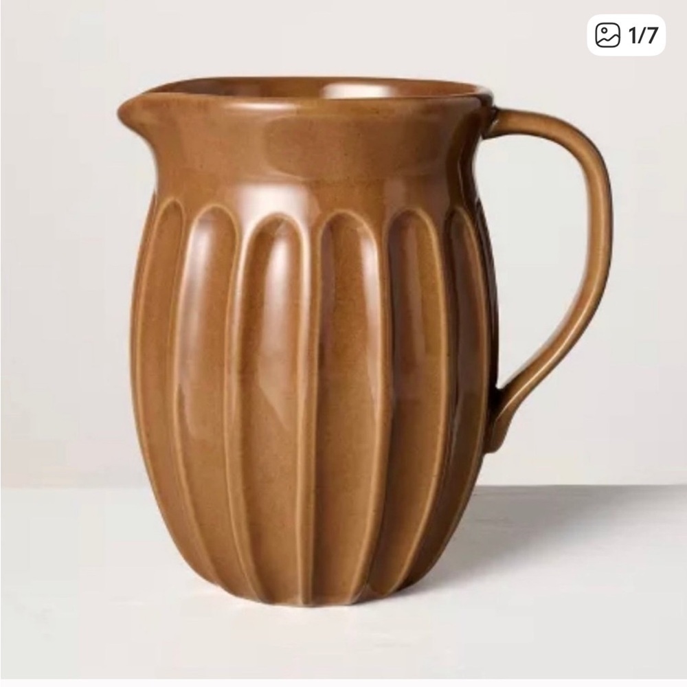 Hearth & Hand Magnolia 45oz Fluted Stoneware Beverage Pitcher Pumpkin Brown